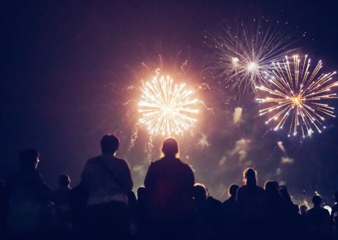 People watching a firework display