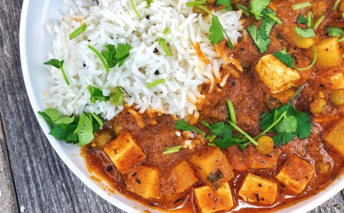 A plate of plant-based malai kofta, a high protein vegan curry