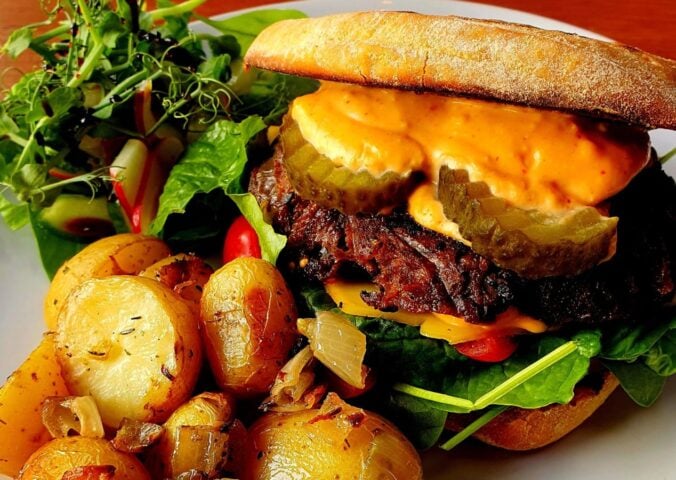 Ground Plant Based Coffee's lion's mane burger