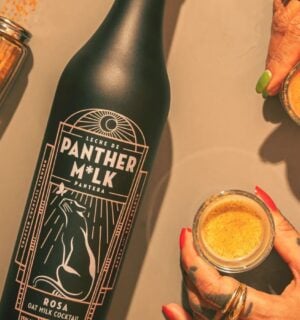 A bottle of vegan oat milk-based liqueur "Panther M*lk"