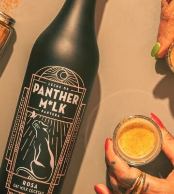 A bottle of vegan oat milk-based liqueur "Panther M*lk"