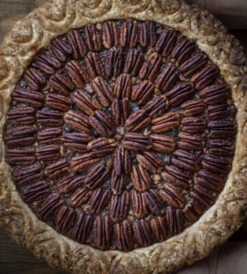 a picture of a pecan pie made with red bean paste or paht