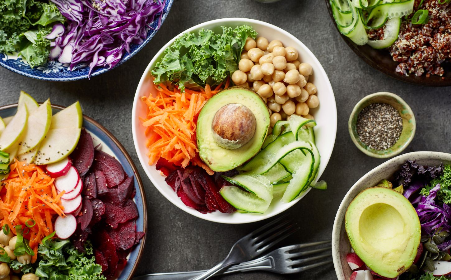 A selection of plant-based proteins, including chickpeas and legumes