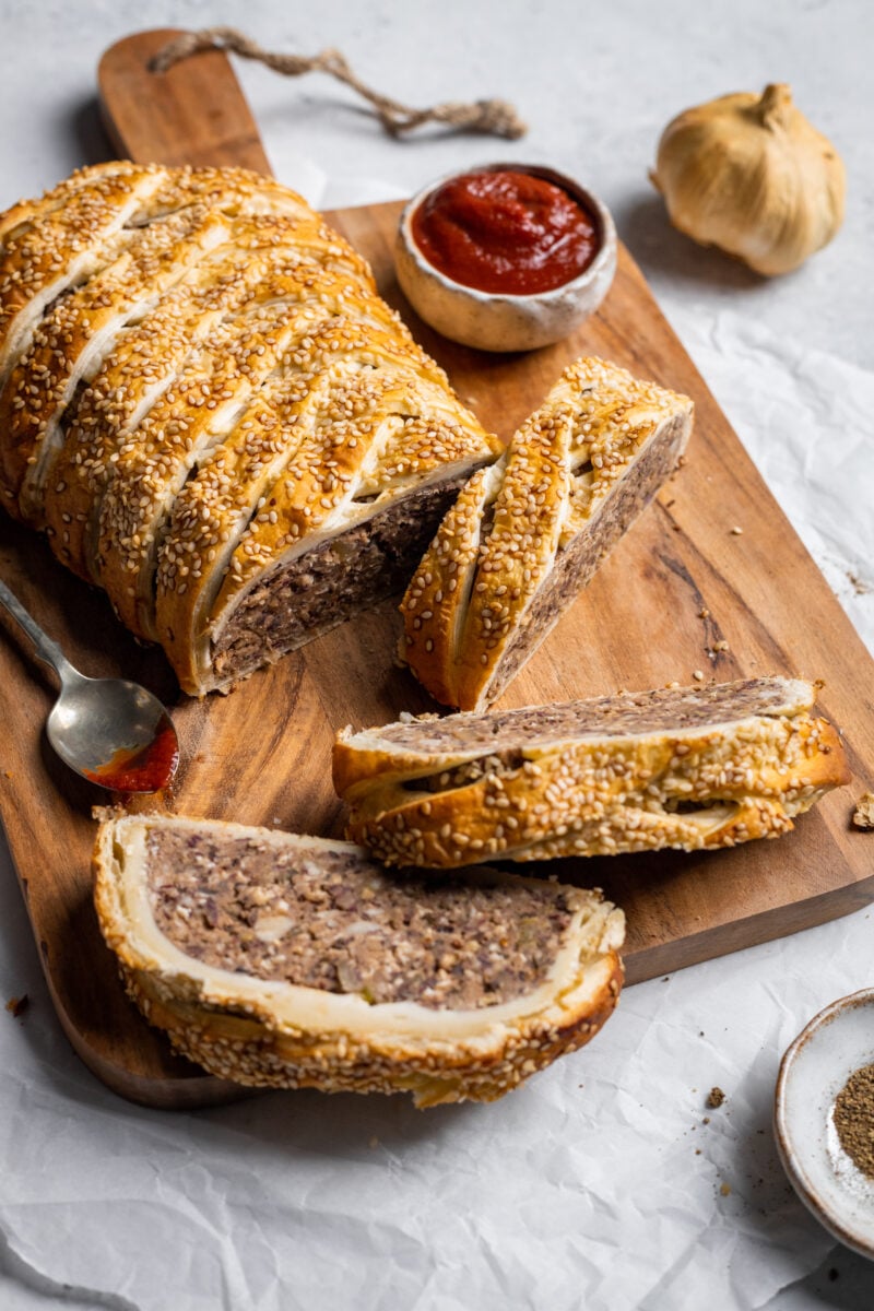 A "posh" vegan sausage roll made to a plant-based recipe