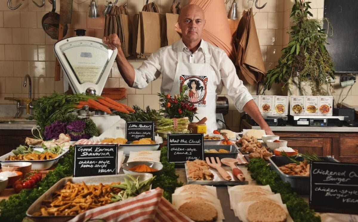 Photo shows The Vegetarian Butcher co-founder Jaap Korteweg in an all-vegan butcher shop