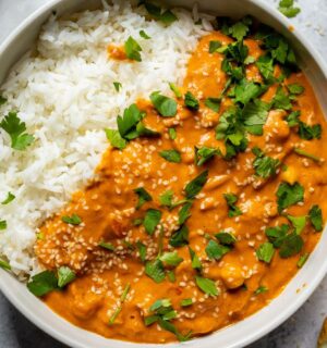 A vegan butter chickpea curry made with a dairy-free recipe