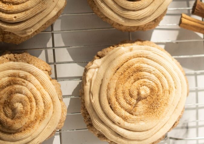 Four vegan churros cookies on a baking tray