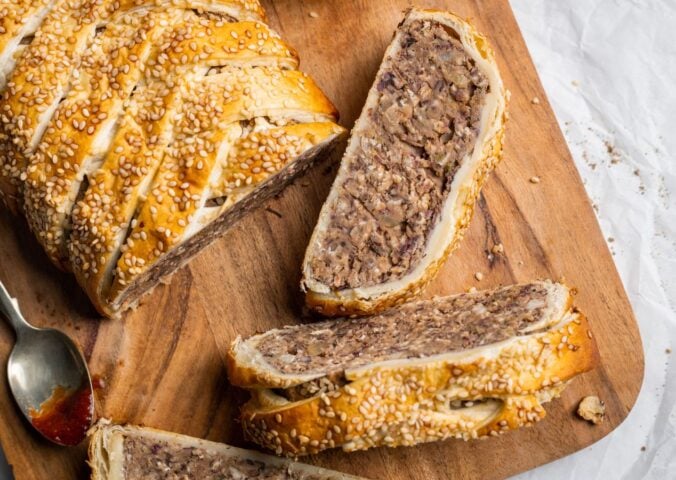 A "posh" vegan sausage roll made to a plant-based recipe