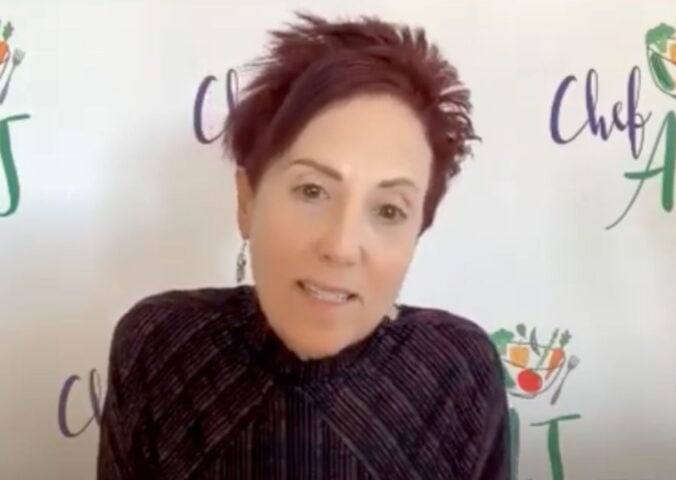 A still from a recent video from Chef AJ announcing she has lung cancer