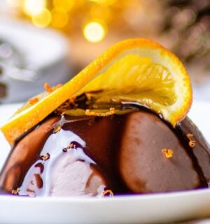 a single serving of a vegan chocolate orange dessert for Christmas