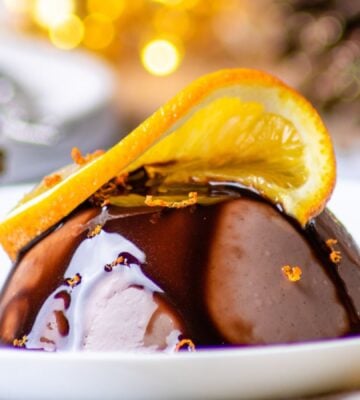 a single serving of a vegan chocolate orange dessert for Christmas