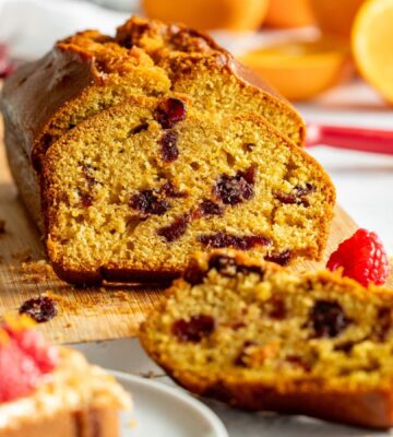 a cranberry and orange breakfast loaf perfect for winter and the holidays