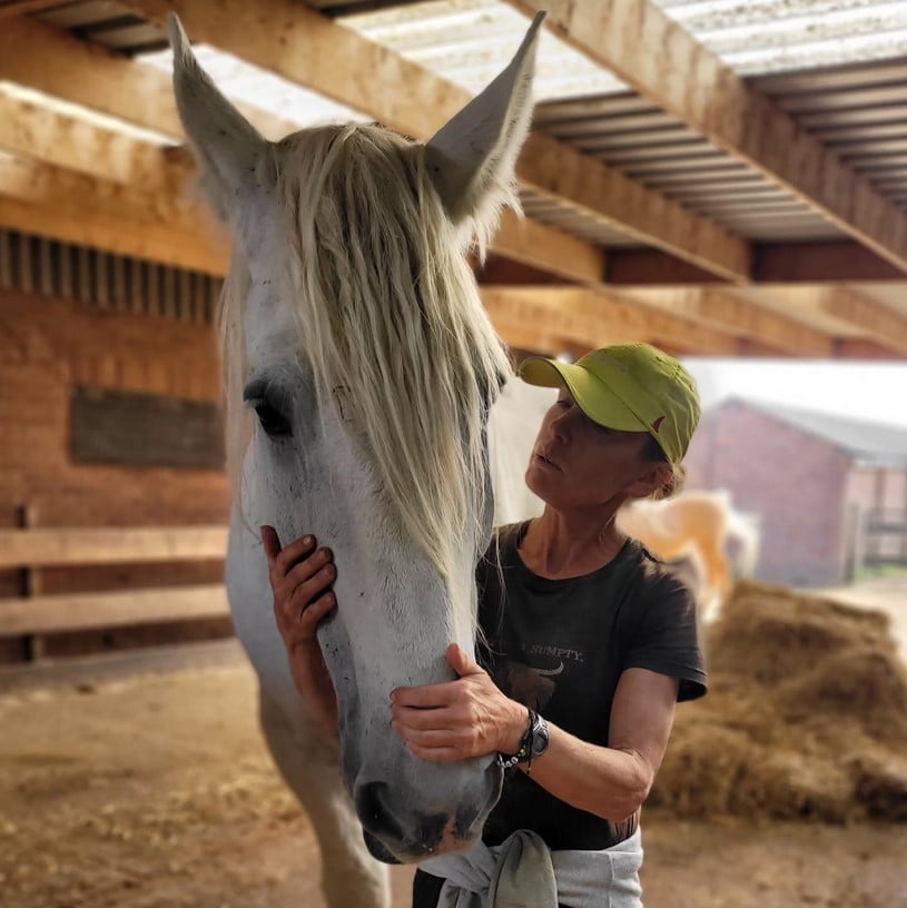 Photo shows Tower Hill Stables founder Fiona Oakes with one of the resident horses