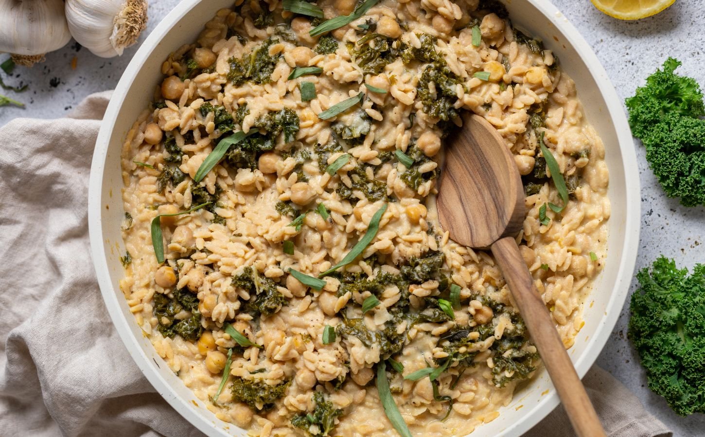 a picture of a garlic butter chickpea skillet made with chickpea rice