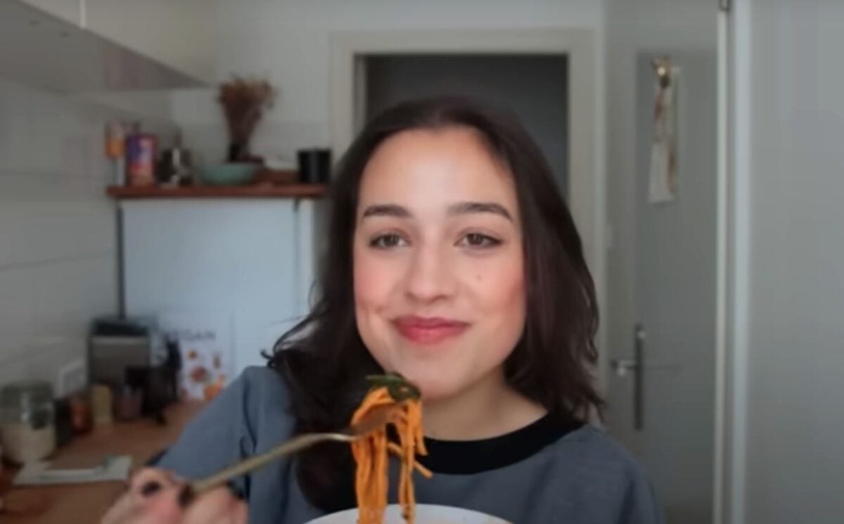 YouTuber Mina Rome in a still from a video on easy vegan meals