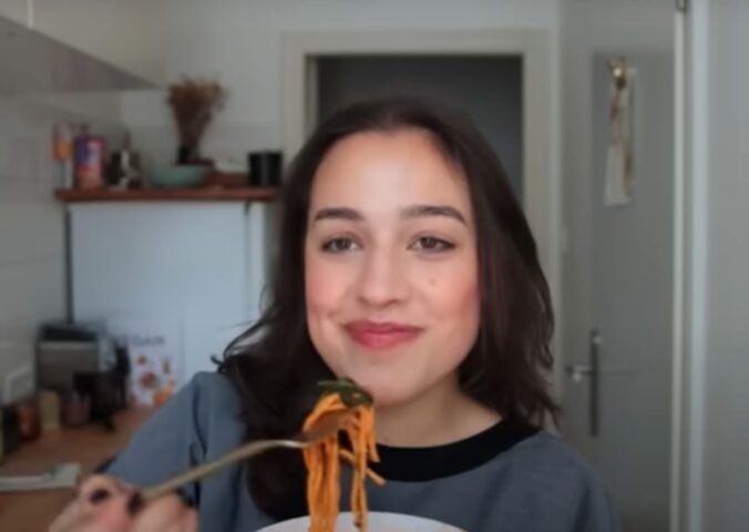 YouTuber Mina Rome in a still from a video on easy vegan meals