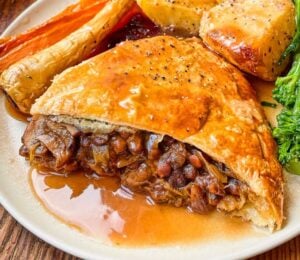 A vegan chestnut, mushroom, and red wine pithivier