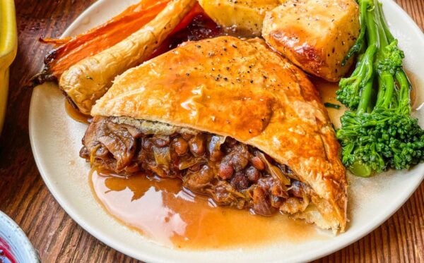 A vegan chestnut, mushroom, and red wine pithivier