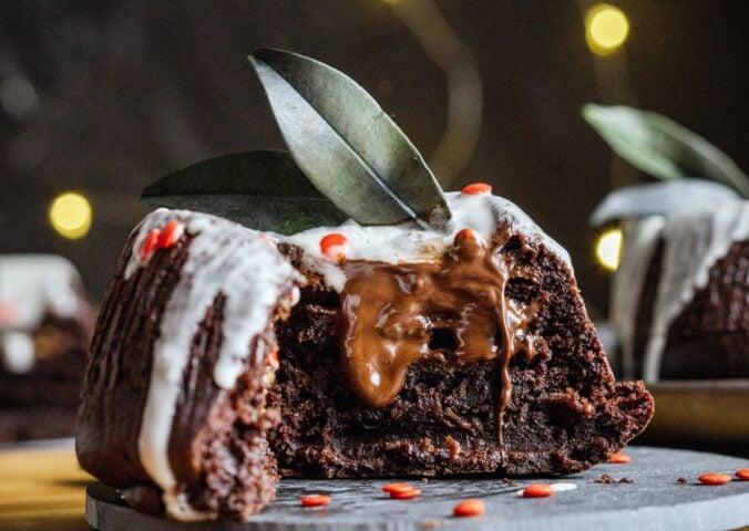 a vegan chocolate fondant made with cinnamon and chocolate spread