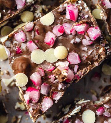 a tray of Christmas popcorn bark made with all vegan ingredients