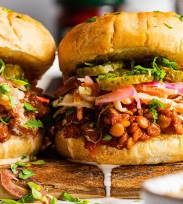 Two vegan Sloppy Joes made with lentils