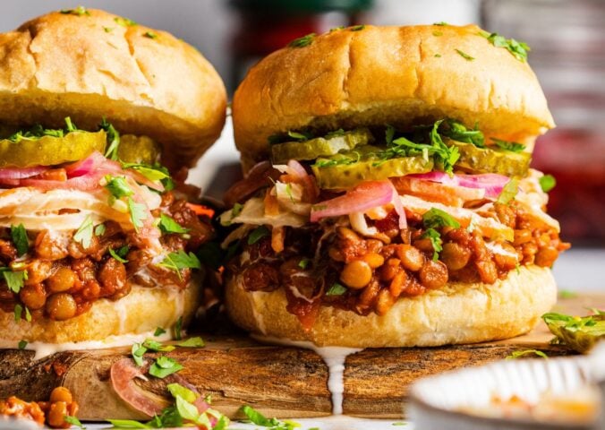 Two vegan Sloppy Joes made with lentils