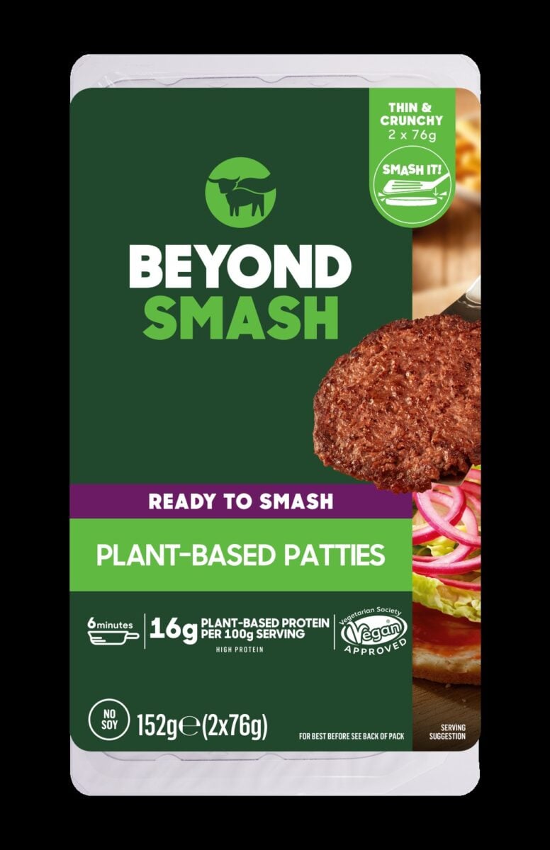 Photo shows Beyond Meat's "Beyond Smash" product, which it is making more widely available in the UK for Veganuary 2025