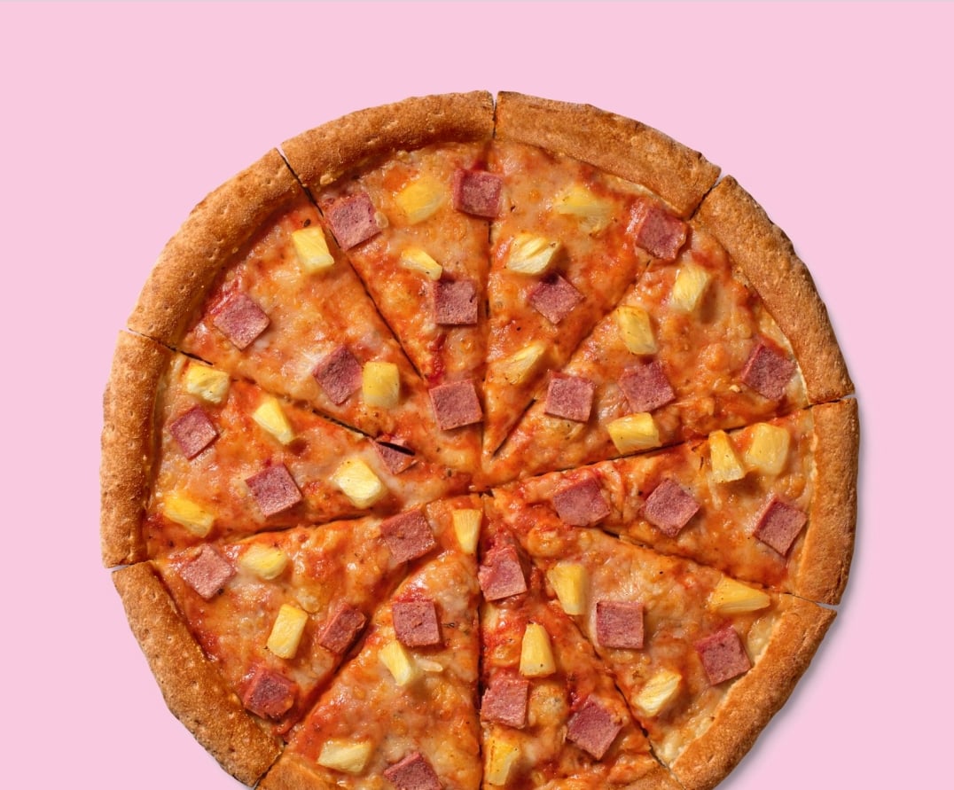 Photo shows the new La Vie x Papa Johns ham and pineapple pizza