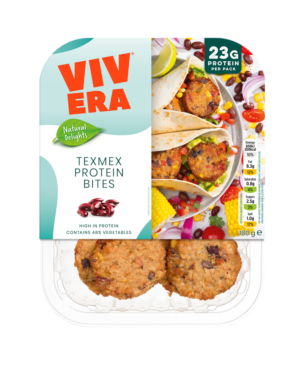 Photo shows one of Vivera's new "Protein Bite" flavors, Tex-Mex