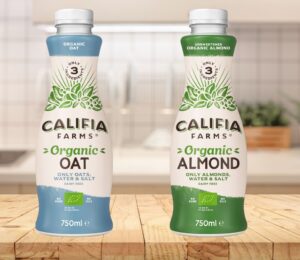 Two flavors of Califia farms three ingredient plant-based milk, which has just launched in the UK