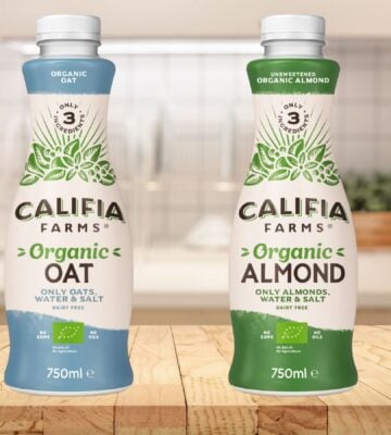 Two flavors of Califia farms three ingredient plant-based milk, which has just launched in the UK