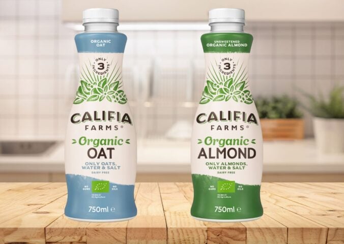 Two flavors of Califia farms three ingredient plant-based milk, which has just launched in the UK