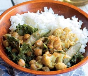 A bowl filled with vegan chickpea coconut curry