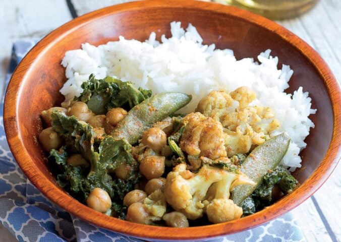 A bowl filled with vegan chickpea coconut curry