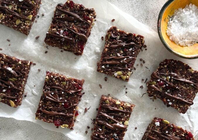 A selection of cranberry breakfast bars, a vegan post-workout snack