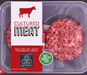 A packet of cultivated meat carrying the new "C-label"