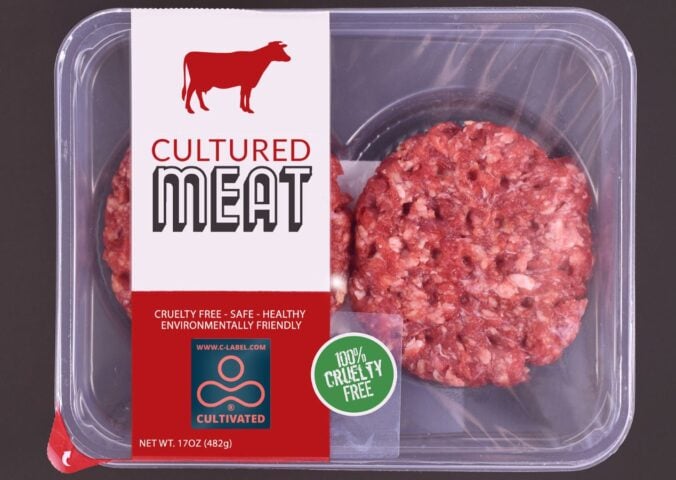 A packet of cultivated meat carrying the new "C-label"