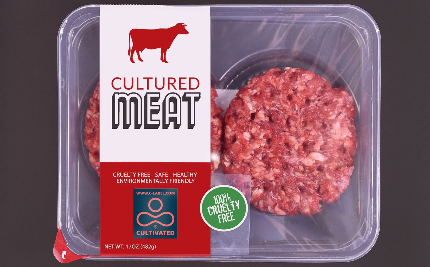 A packet of cultivated meat carrying the new "C-label"