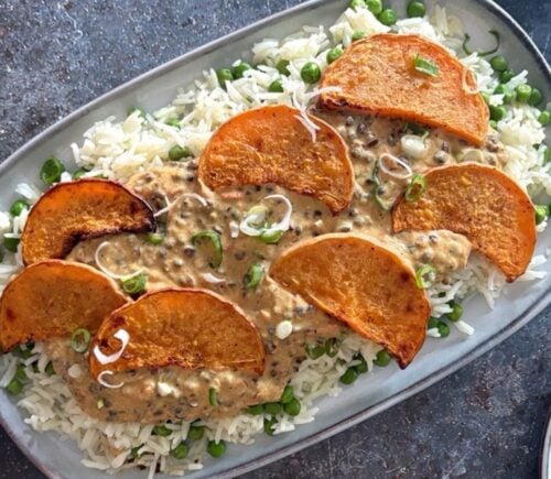 A vegan lentil curry with pumpkin