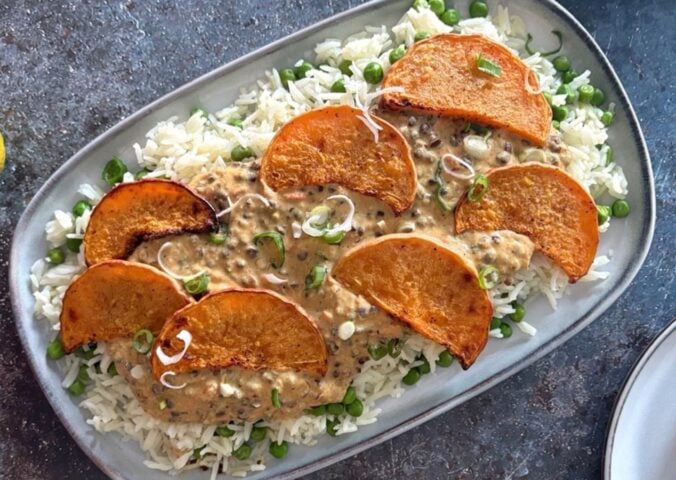 A vegan lentil curry with pumpkin