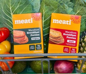 Photo shows both flavors of the new Meati Breakfast Patties