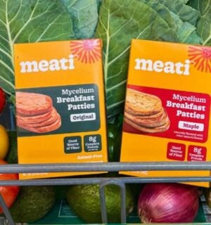 Photo shows both flavors of the new Meati Breakfast Patties