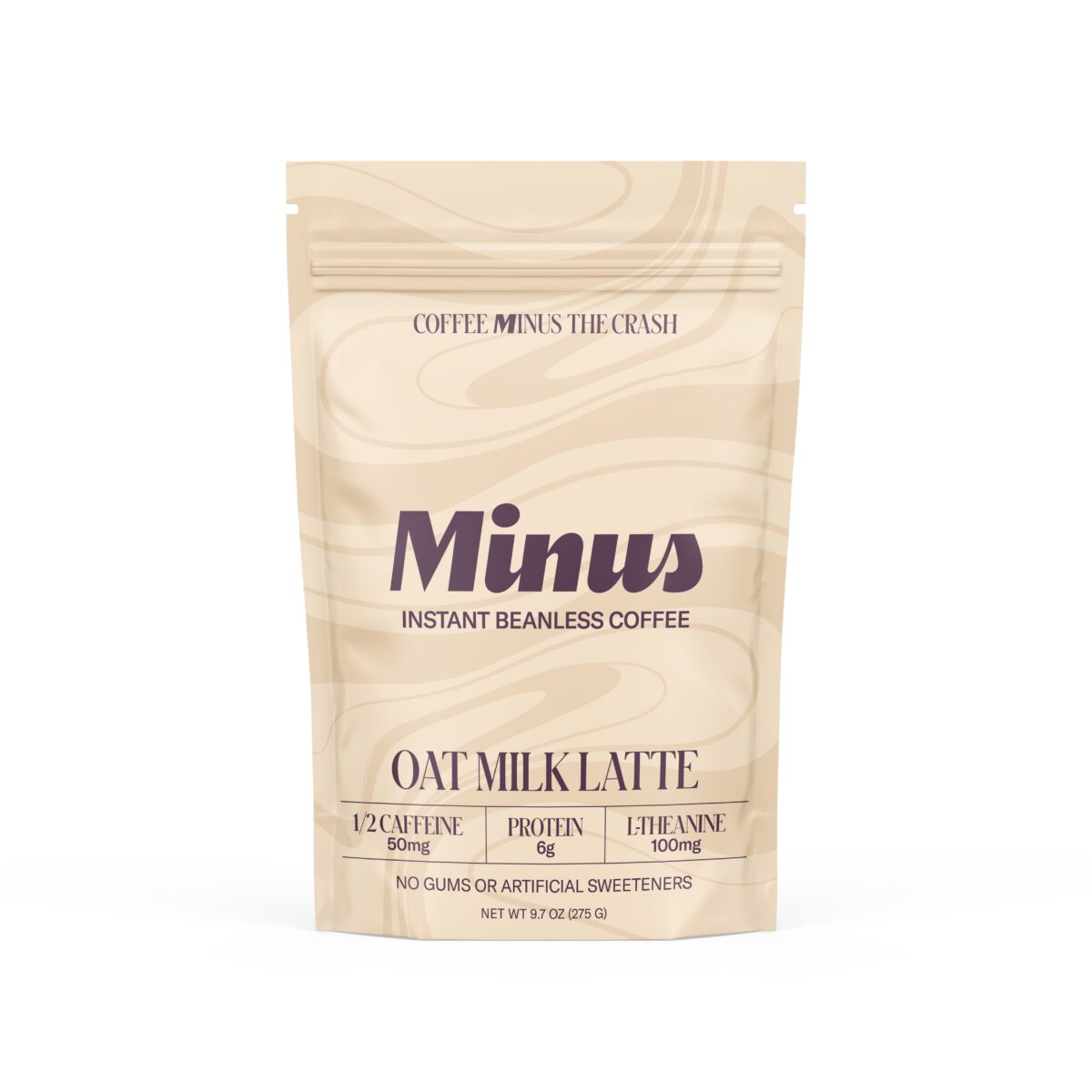 Photo shows the new Minus Instant Vanilla Oat Milk Latte in its packaging