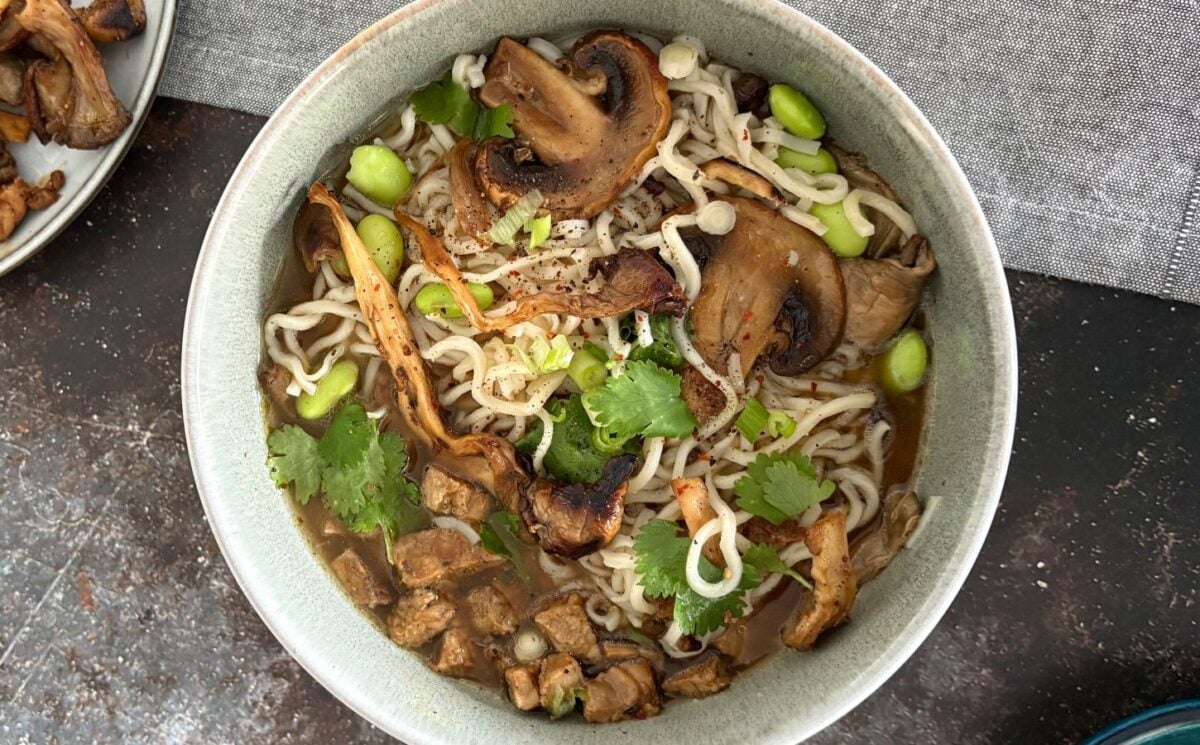 A bowl of nutritious and high protein noodle soup