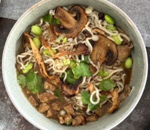 A bowl of nutritious and high protein noodle soup