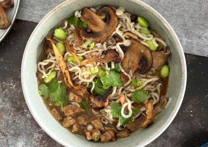 A bowl of nutritious and high protein noodle soup