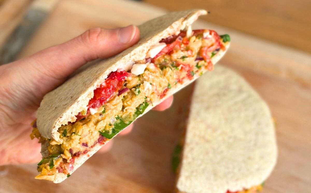 a picture of a chickpea sandwich for Veganuary lunch ideas