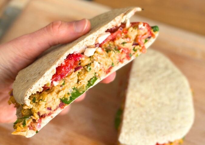 a picture of a chickpea sandwich for Veganuary lunch ideas