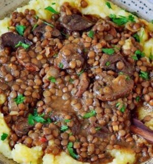 quick and easy vegan lentil recipes like this lentil stew and mashed potatoes