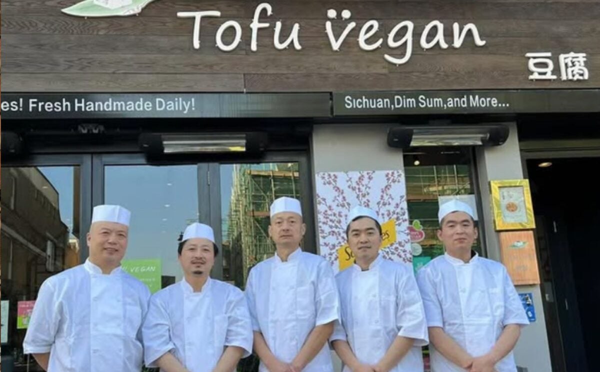 Tofu Vegan chefs standing outside one of the London restaurants